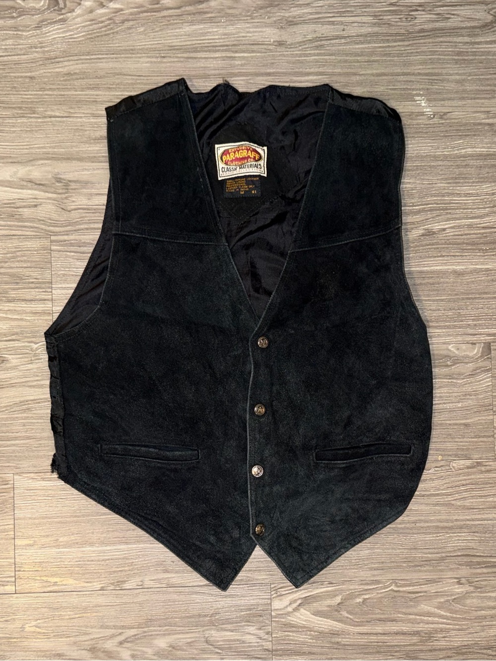 Vintage Paragraff Leather Suede Vest Mens M Black Western Biker Concho Button